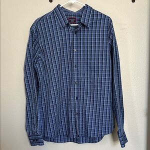 UNTUCKit Wrinkle-free Cotton Collared Dress Shirt Black and Blue Plaid Size XL